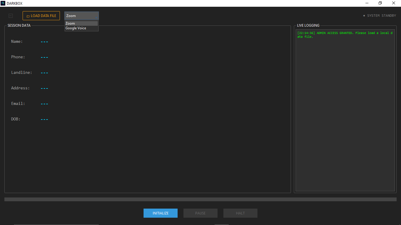 DarkBox Main View